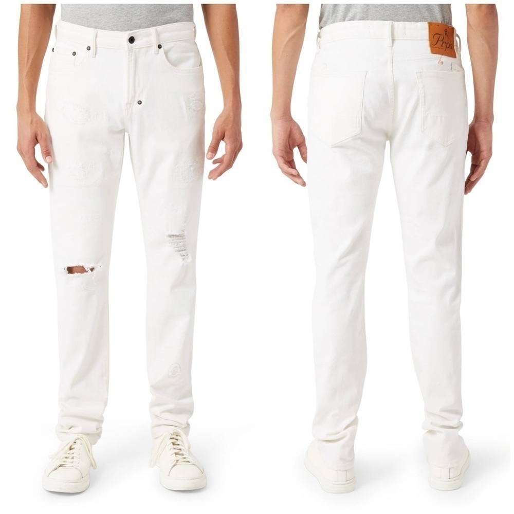 NWT Prps Windsor Fit Tapered Skinny Jeans White Distressed Japanese Denim 42
